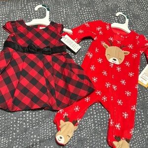 Carter’s Special Occasion Dress & Baby Reindeer Onesies 3 Month set of 2 New